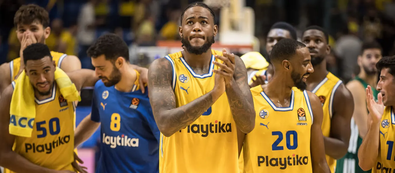 Euroleague :  &Mu;&alpha;&kappa;ά&mu;&pi;&iota; – &Mu;&omicron;&nu;&alpha;&kappa;ό &kappa;&alpha;&iota; &Pi;&alpha;&rho;&tau;&iota;&zeta;ά&nu; – &Rho;&epsilon;ά&lambda;